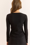 Women's Black Accessory Detailed Double Breasted Stretchy Ribbed Blouse Blz-19003110 - 6