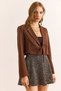 Women's Brown Lined Lace-Up Detailed Crop Blazer Jacket Ckt-19000464 - 3