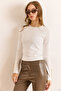 Women's White Sleeve Button Detailed Stretchy Ribbed Blouse Blz-19003109 - 2
