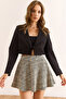 Women's Black Lined Lace-Up Detailed Crop Blazer Jacket Ckt-19000464