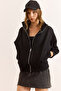 Women's Black Stitching Detailed Oversized Sweatshirt with Pockets Swt-19000751