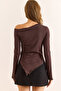 Women's Brown Boat Neck Cuff Slit Soft Touch Blouse Blz-19003112 - 6