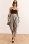 Women's Light Gray Waist Detailed Pleated Polyviscose Carrot Pants Pnt-19000293