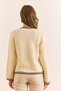 Women's Ecru V-Neck Stripe Detailed Textured Knitwear Cardigan Hrk-19000397 - 2