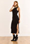 Women's Black Halter Neck Flowy Stretchy Maxi Viscose Knit Dress Elb-19002541 - 6