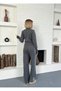 Women's Gray Stone Print Detailed Knitwear Bottom and Top Set - 7