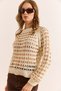 Women's Ecru Crew Neck Perforated Seasonal Knitwear Blouse Blz-19003125 - 5