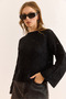 Women's Black Openwork Spanish Sleeve Knitwear Sweater Kzk-19000999 - 5