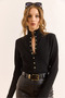 Women's Black Stand Collar Snap Fastener Soft Textured Knit Sweater Kzk-19000998 - 6