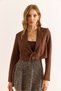 Women's Brown Lined Lace-Up Detailed Crop Blazer Jacket Ckt-19000464 - 4