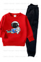 Football and Astronaut Printed 2-Piece Pack Navy Blue-Red Unisex Children's Tracksuit Set with Inner Lining - 2