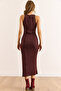 Women's Brown Halter Neck Flowy Stretchy Maxi Viscose Knit Dress Elb-19002541 - 3