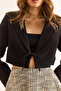 Women's Black Lined Lace-Up Detailed Crop Blazer Jacket Ckt-19000464 - 4