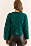 Women's Emerald Green Openwork Spanish Sleeve Knitwear Sweater Kzk-19000999 - 6