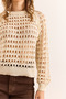 Women's Ecru Crew Neck Perforated Seasonal Knitwear Blouse Blz-19003125 - 3