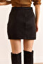 Women's Black Mini Zippered Back Slit Suede Skirt Etk-19000355 - 4