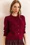 Women's Burgundy Sweater with Detailed Soft Textured Knit Cardigan Hrk-19000400 - 3