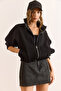 Women's Black Stitching Detailed Oversized Sweatshirt with Pockets Swt-19000751 - 4