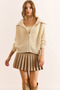 Women's Ecru Wide Collar Zippered Soft Textured Knitwear Cardigan Hrk-19000398
