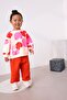 My Little One's Heart Patterned Wide-Leg Girls' Tracksuit Set - Orange - 3