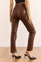 Women's Brown Stitching Detailed Leg Slit Embellished Faux Leather Trousers Pnt-19000368 - 5