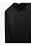 Classic Collar Long Sleeve Buttoned Satin Black Women's Shirt 6Wak60030Uw - 3