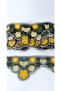 YELLOW FLOWER EMBROIDERED EMBROIDERY STRIP ON BLACK TULE - 3