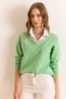 Women's Green Shirt Collar Detail Brioche Knit Blouse BLZ-19002777 - 5