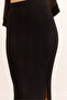 Women's Black Side Slit Flowy Stretchy Viscose Knit Skirt Etk-19000356 - 4