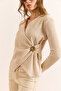 Women's Beige Accessory Detailed Soft Textured Tok Blouse Blz-19003114 - 4