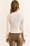 Women's White Sleeve Button Detailed Stretchy Ribbed Blouse Blz-19003109 - 6