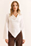Women's White Degaje Collar Skirt Asymmetrical Polyamide Blouse Blz-19003115 - 6