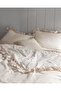 Verona Double Ruffled Yarn Dyed Fabric Ch Bed Sheet I N Duvet Cover Set - White/Beige - 3