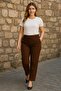 Women's Plus Size Brown, Waist Complete Elastic Pocket Fabric Pants 65N38733 - 5