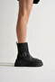 Women's Black Thick Eva Sole Belt Buckle Detailed Zippered Boots - 3