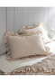 Verona Double Ruffled Yarn Dyed Fabric Ch Bed Sheet I N Duvet Cover Set - White/Beige - 5