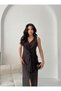 Brown Midi Dress with Tie Detail - 5