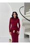 Burgundy Shirred Buckle Detailed Dress - 4