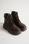 Women's Brown Thick Eva Sole Elastic Lace-Up Boots - 4