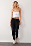 Women's relaxed fit comfortable modal fabric tie-waist elastic jogger black sweatpants - 2