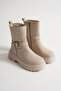 Women's Beige Thick Eva Sole Belt Buckle Detailed Zippered Boots - 4
