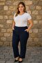 Women's Plus Size Navy Blue, Waist Complete Elastic Pocket Fabric Pants 65N38733 - 6