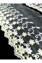 White Tulle with Gold Flower Embroidered Edge Guipure Lace - 3