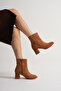 Women's Tan Neolite Sole Suede Look Zippered Thick Heeled Boots - 3