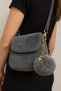 Plush Fluffy Pompom Puff Anthracite Furry Home Office Car Phone Wallet Bag Keychain Gold Accessory - 3