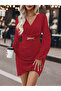 New Season Asymmetrical Cut Double Breasted Collar Women's Mini Dress Long Sleeve Crepe Fabric - 2