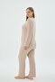 Women's Plus Size V-Neck Lace Detail Long Sleeve Beige Pajama Set C5T5N371 - 4