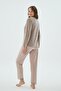Women's V-Neck Lace Detailed Long Sleeve Striped Bottom Pajama Set C8T3N371 - 3