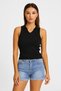 Women's Polo Neck Ribbed Knitwear Bodysuit Black - 2
