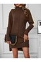Half Turtleneck, Stripe Detail on the Sleeves, Double Slits, Short Front Long Back Model Knitwear Dress